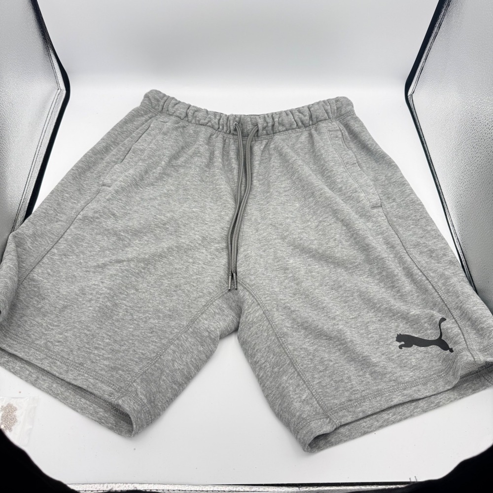 Puma Mens Heather Gray Fleece Athletic Shorts Drawstring Pockets Size M